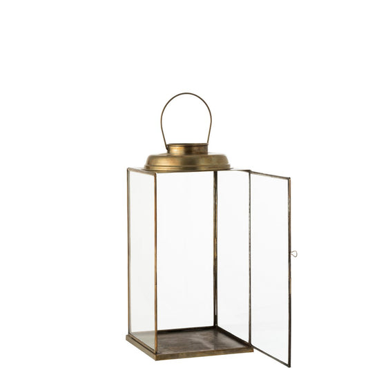 J-Line lantaarn Laag Antiek - glas/ijzer - brons - small - Chic Choice