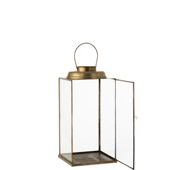 J-Line lantaarn Laag Antiek - glas/ijzer - brons - small - Chic Choice