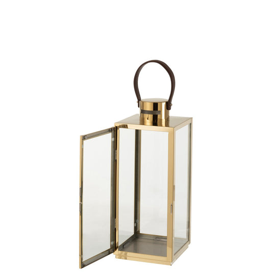J-Line Lantaarn Vierkant Metaal/Glas Goud - Chic Choice
