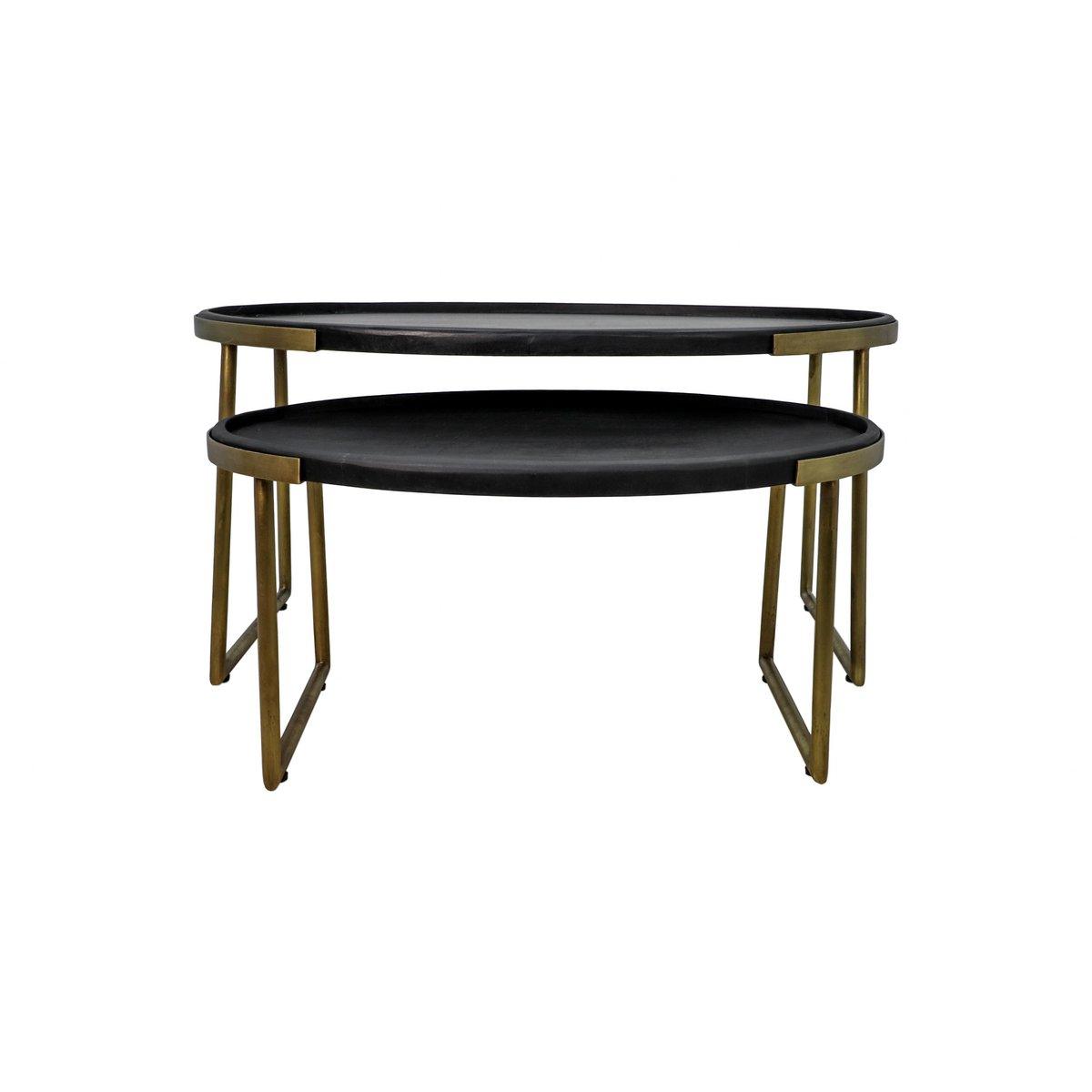 2 Delige salontafel set Paulson - mangohout/antiek goud - Chic Choice