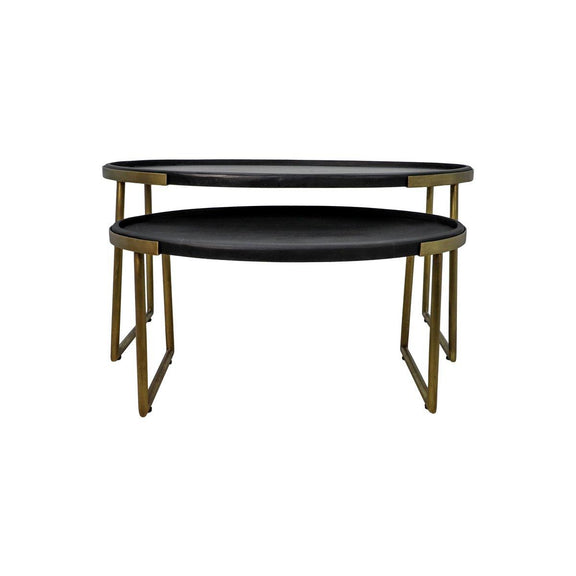 2 Delige salontafel set Paulson - mangohout/antiek goud - Chic Choice