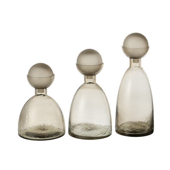 J-Line Vaas Fles+Dop Yara Glas Greige Large - Chic Choice