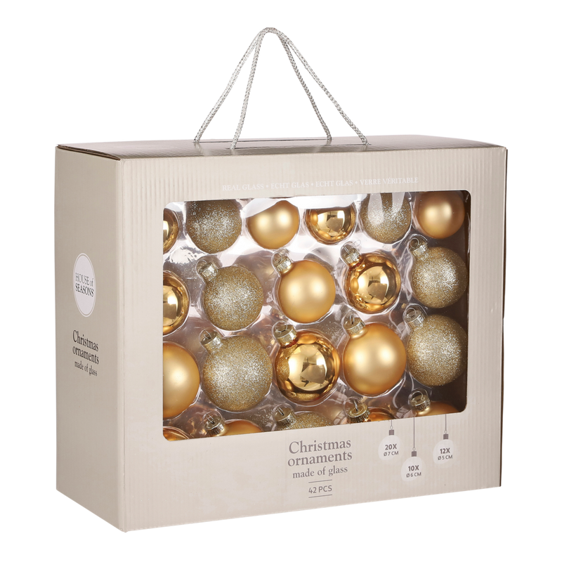 Kerstballen Set - 42 Stuks - Ø7 cm - Glas - Goud