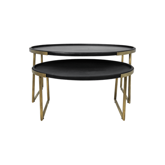 2 Delige salontafel set Paulson - mangohout/antiek goud - Chic Choice