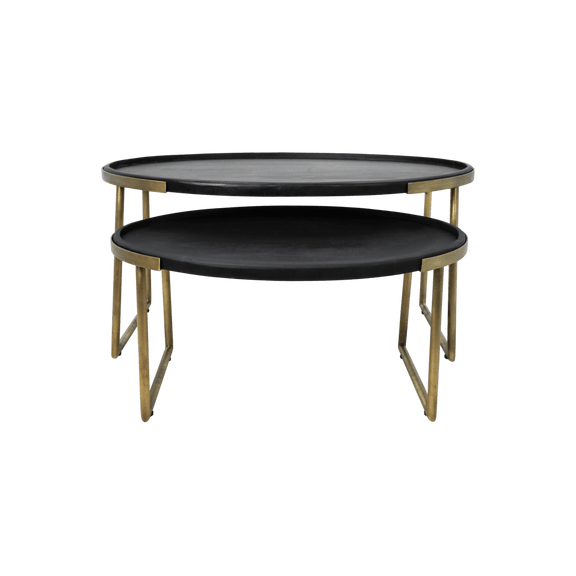 2 Delige salontafel set Paulson - mangohout/antiek goud - Chic Choice