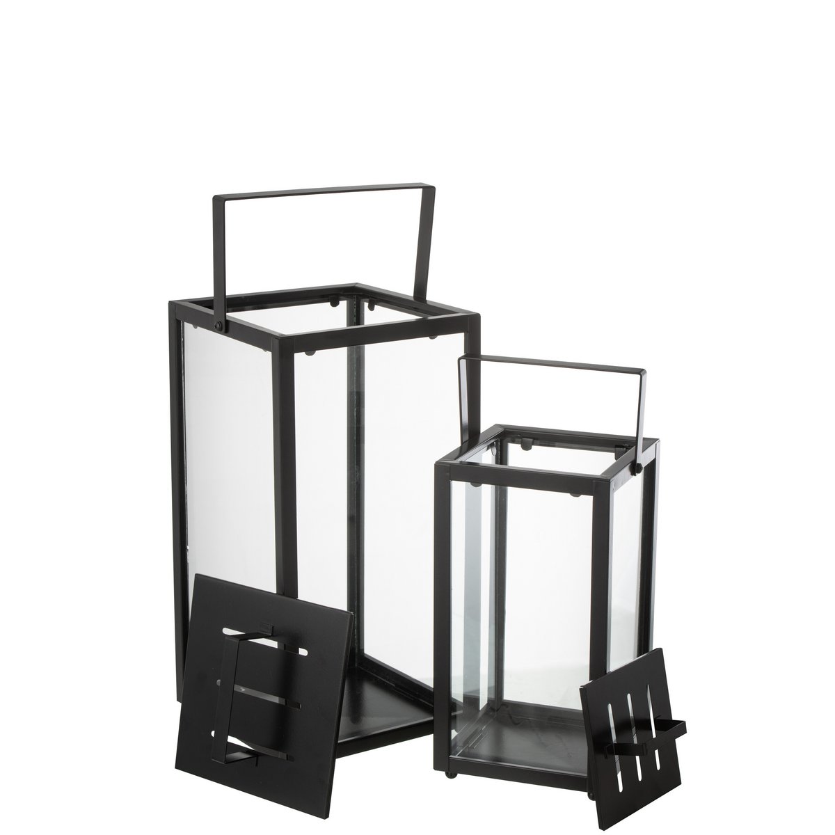 J-Line Set Van 2 Lantaarnen Rechthoekig Alo Ijzer/Glas Zwart - Chic Choice